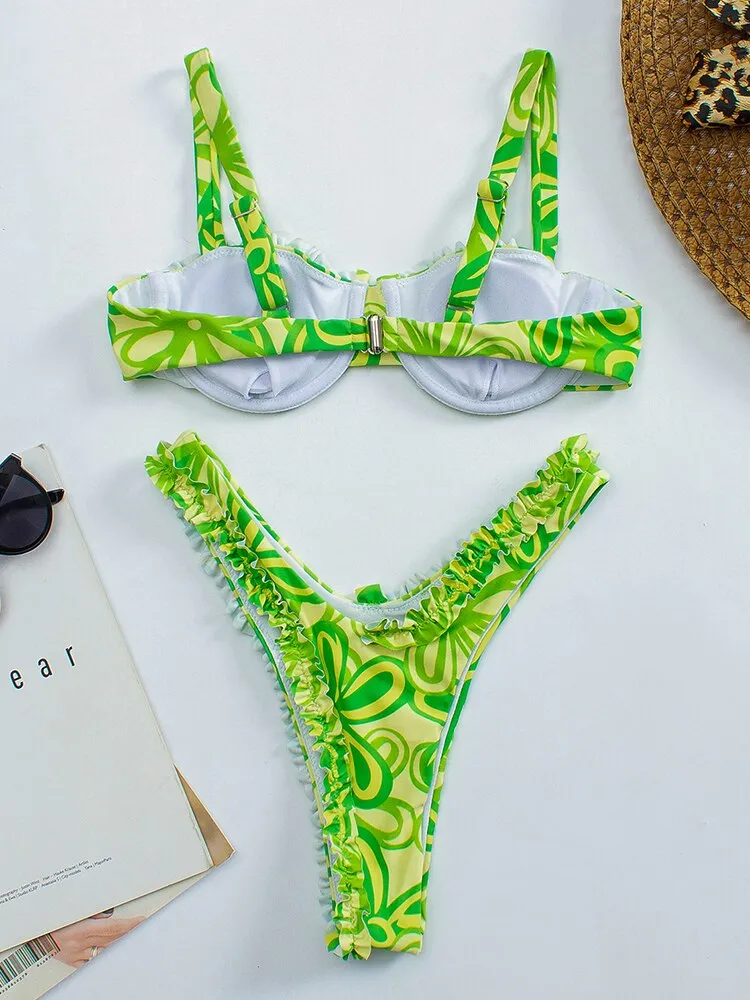 2022 New Sexy Ruffle Frill Bikini Underwire Push Up Swimwear Women Swimsuit Female Brazilian Bikini Set Bather Bathing Suit Swim