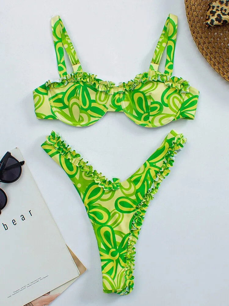 2022 New Sexy Ruffle Frill Bikini Underwire Push Up Swimwear Women Swimsuit Female Brazilian Bikini Set Bather Bathing Suit Swim
