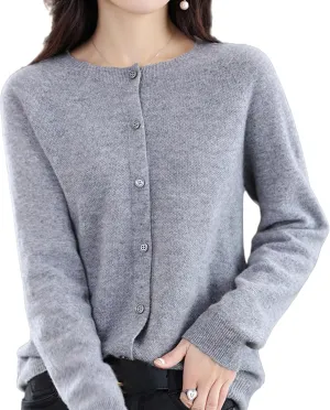 2024 Cashmere Button Front Long Sleeve Cardigan Soft Warm Knit Elastic Jumpers,Cashmere Cardigan Sweaters for Women (Grey,M)