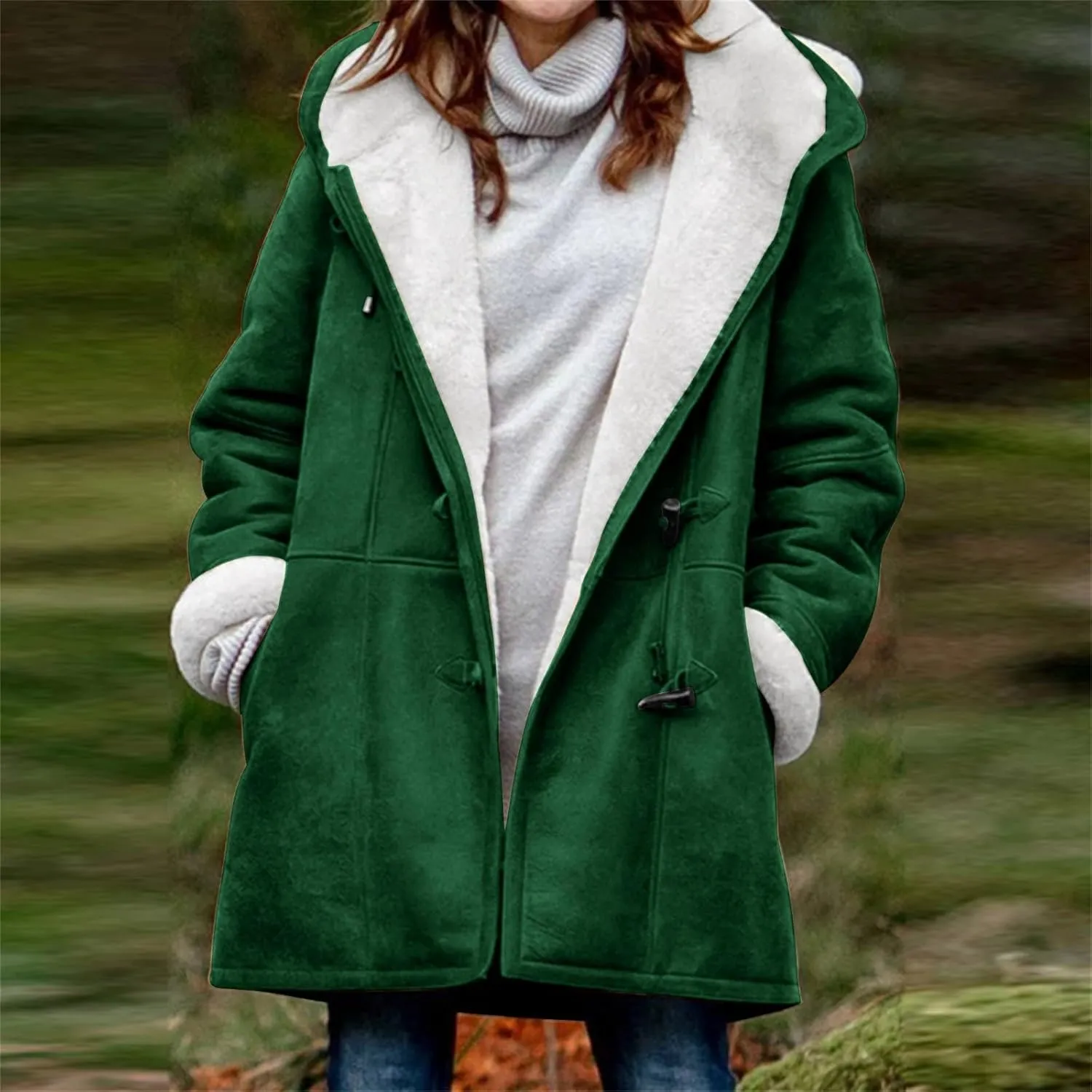 2024 Plus Size Winter Coats for Women Casual Fleece Sherpa Lined Jackets Trendy Shearling Suede Pea Coats