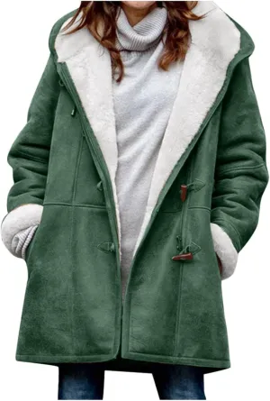 2024 Plus Size Winter Coats for Women Casual Fleece Sherpa Lined Jackets Trendy Shearling Suede Pea Coats