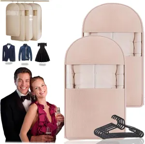 2025 Space Saving Hanging Garment Bag With Self Compression Zipper, Suit Garment Bag For Men, Heavy Duty Suit Bag For Suits, Tuxedos, Dresses, Coats, Black (2PC-Pink,M)