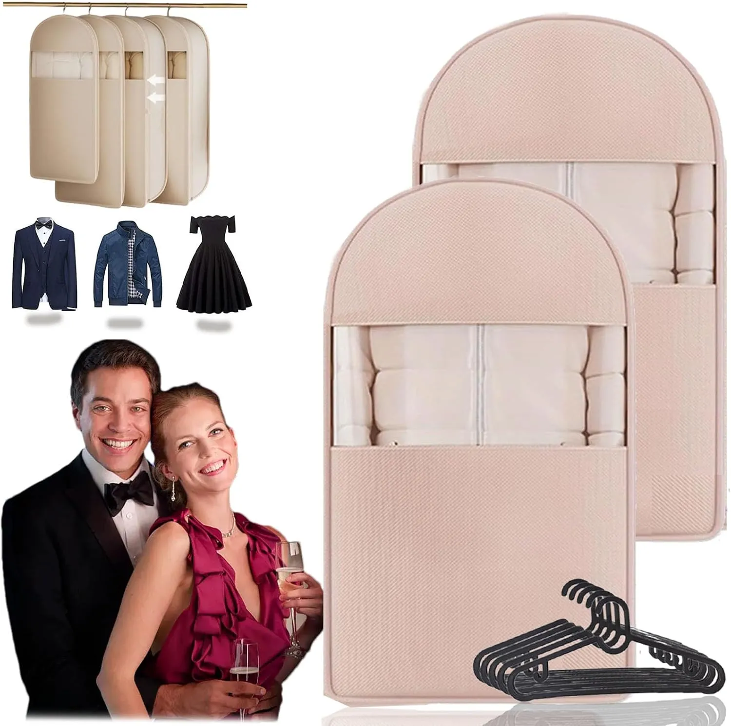2025 Space Saving Hanging Garment Bag With Self Compression Zipper, Suit Garment Bag For Men, Heavy Duty Suit Bag For Suits, Tuxedos, Dresses, Coats, Black (2PC-Pink,M)