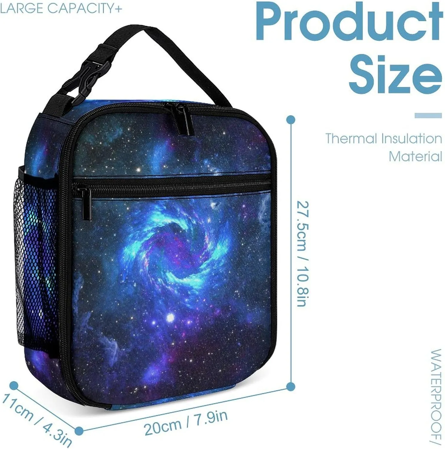3 Pcs Blue Galaxy Backpack Set for Men WomenKawaii Laptop Bag Adjustable Daypack for Work,Large Capacity Lightweight Double Shoulder Backpack with Lunch Bag & Pencil Case