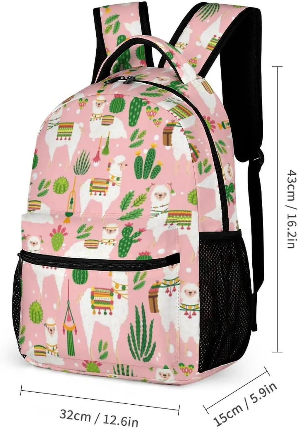 3 Pcs Cactus Alpaca Backpack Set for Men WomenKawaii Laptop Bag Adjustable Daypack for Work,Large Capacity Lightweight Double Shoulder Backpack with Lunch Bag & Pencil Case
