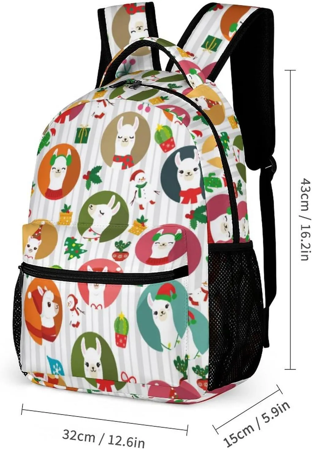 3 Pcs Christmas Alpaca Backpack Set for Men WomenKawaii Laptop Bag Adjustable Daypack for Work,Large Capacity Lightweight Double Shoulder Backpack with Lunch Bag & Pencil Case