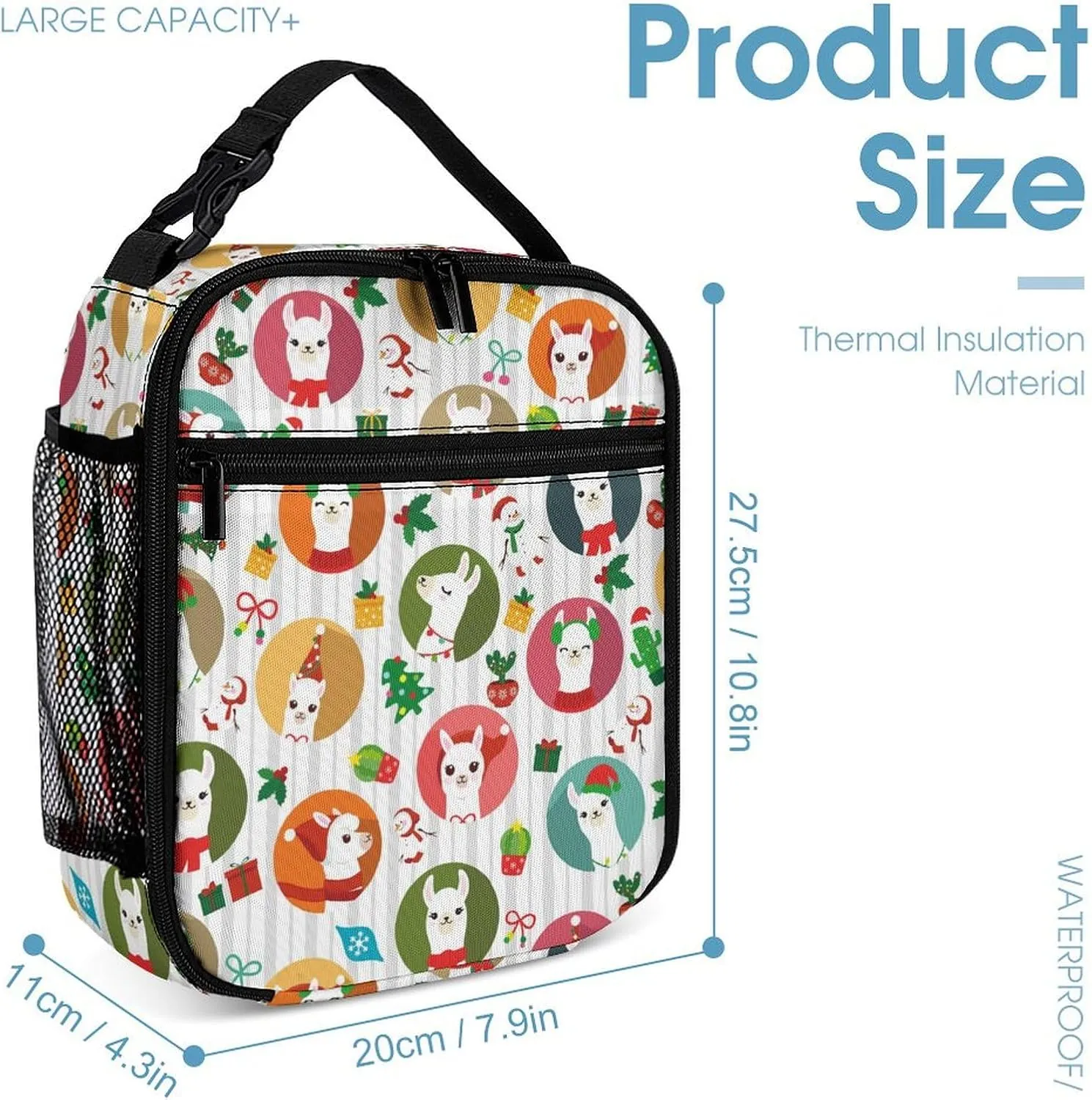 3 Pcs Christmas Alpaca Backpack Set for Men WomenKawaii Laptop Bag Adjustable Daypack for Work,Large Capacity Lightweight Double Shoulder Backpack with Lunch Bag & Pencil Case
