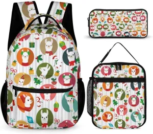 3 Pcs Christmas Alpaca Backpack Set for Men WomenKawaii Laptop Bag Adjustable Daypack for Work,Large Capacity Lightweight Double Shoulder Backpack with Lunch Bag & Pencil Case
