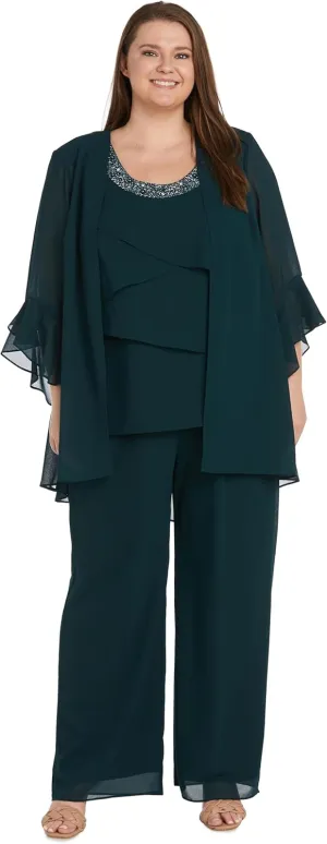 3PC Duster & Pantsuit Set W/Trim Detail