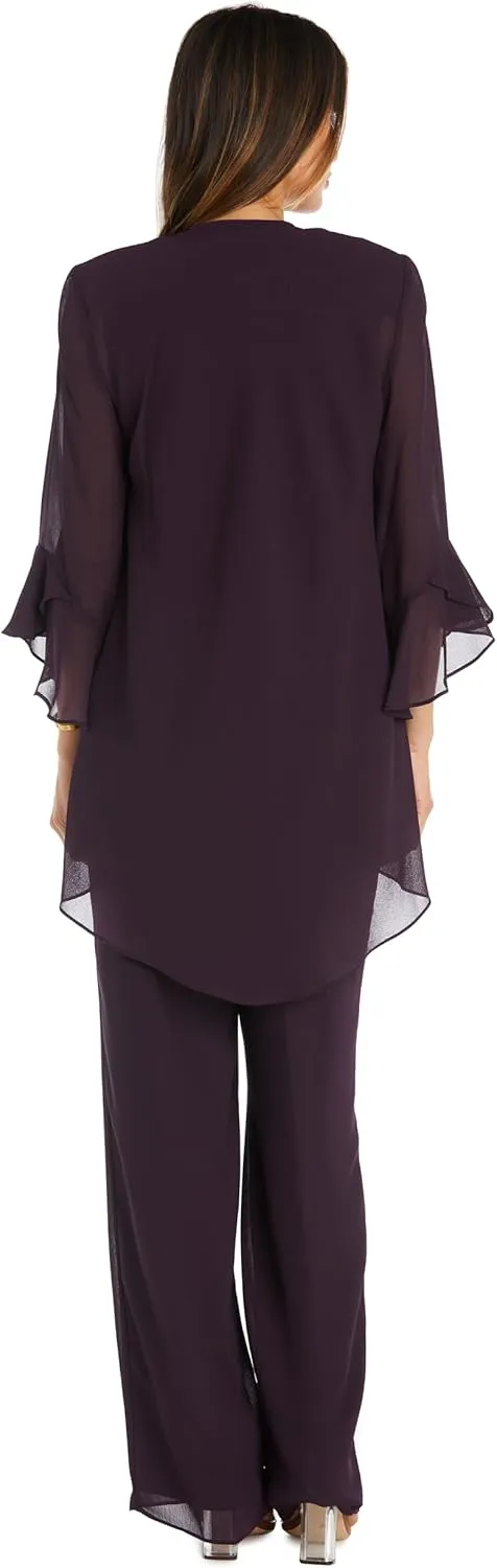 3PC Duster & Pantsuit Set W/Trim Detail