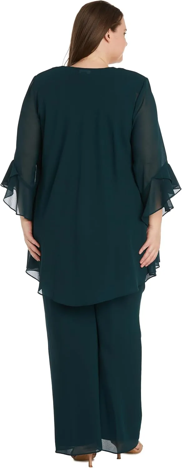 3PC Duster & Pantsuit Set W/Trim Detail