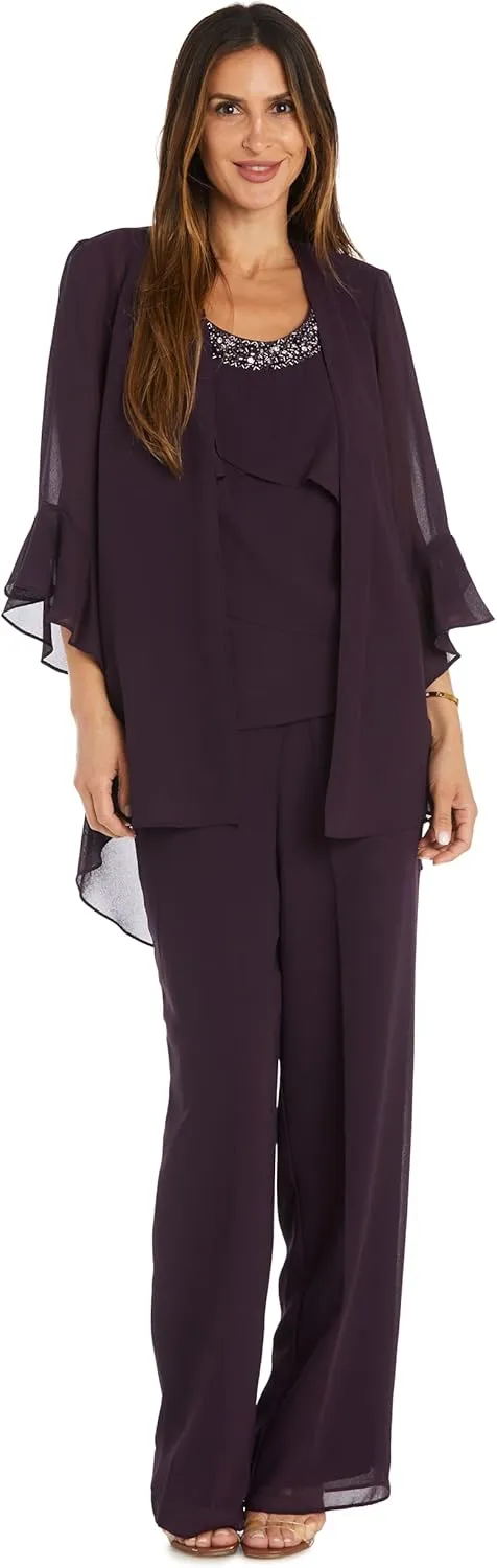 3PC Duster & Pantsuit Set W/Trim Detail