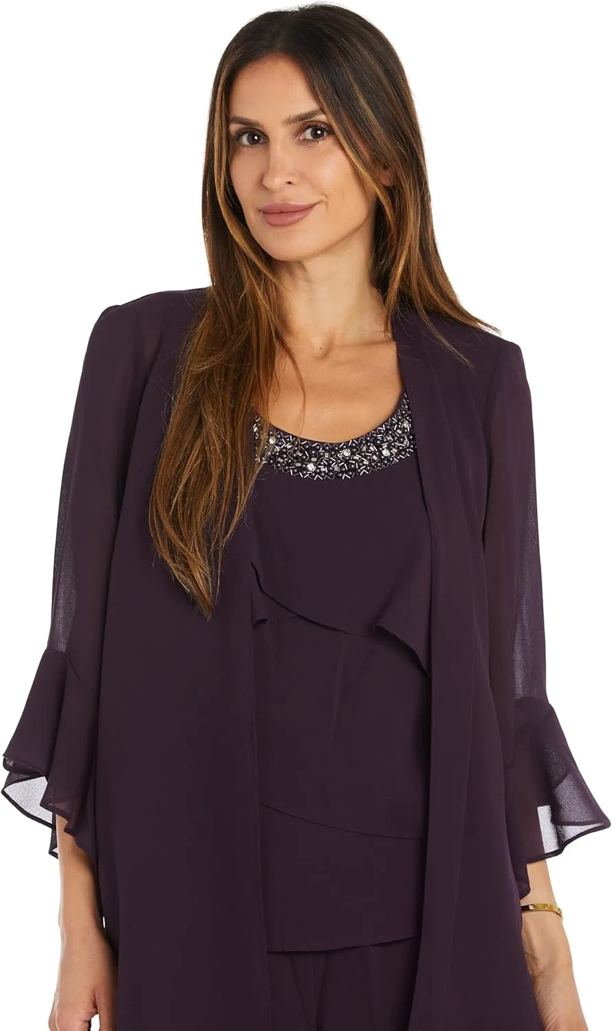3PC Duster & Pantsuit Set W/Trim Detail