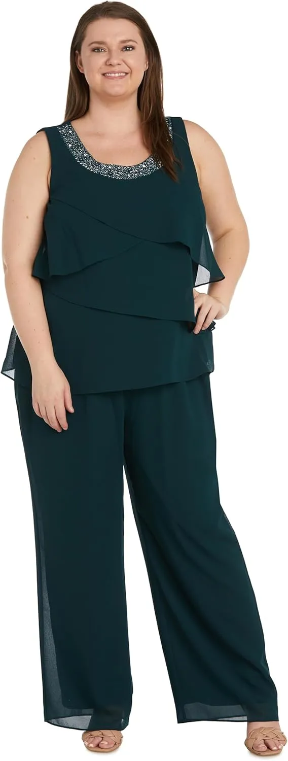 3PC Duster & Pantsuit Set W/Trim Detail