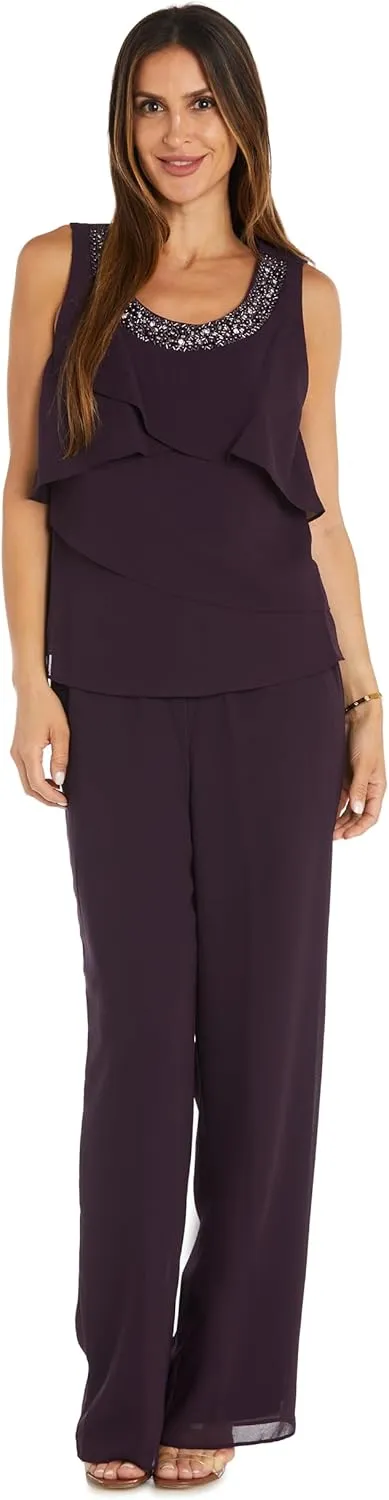 3PC Duster & Pantsuit Set W/Trim Detail