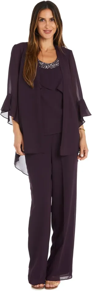 3PC Duster & Pantsuit Set W/Trim Detail