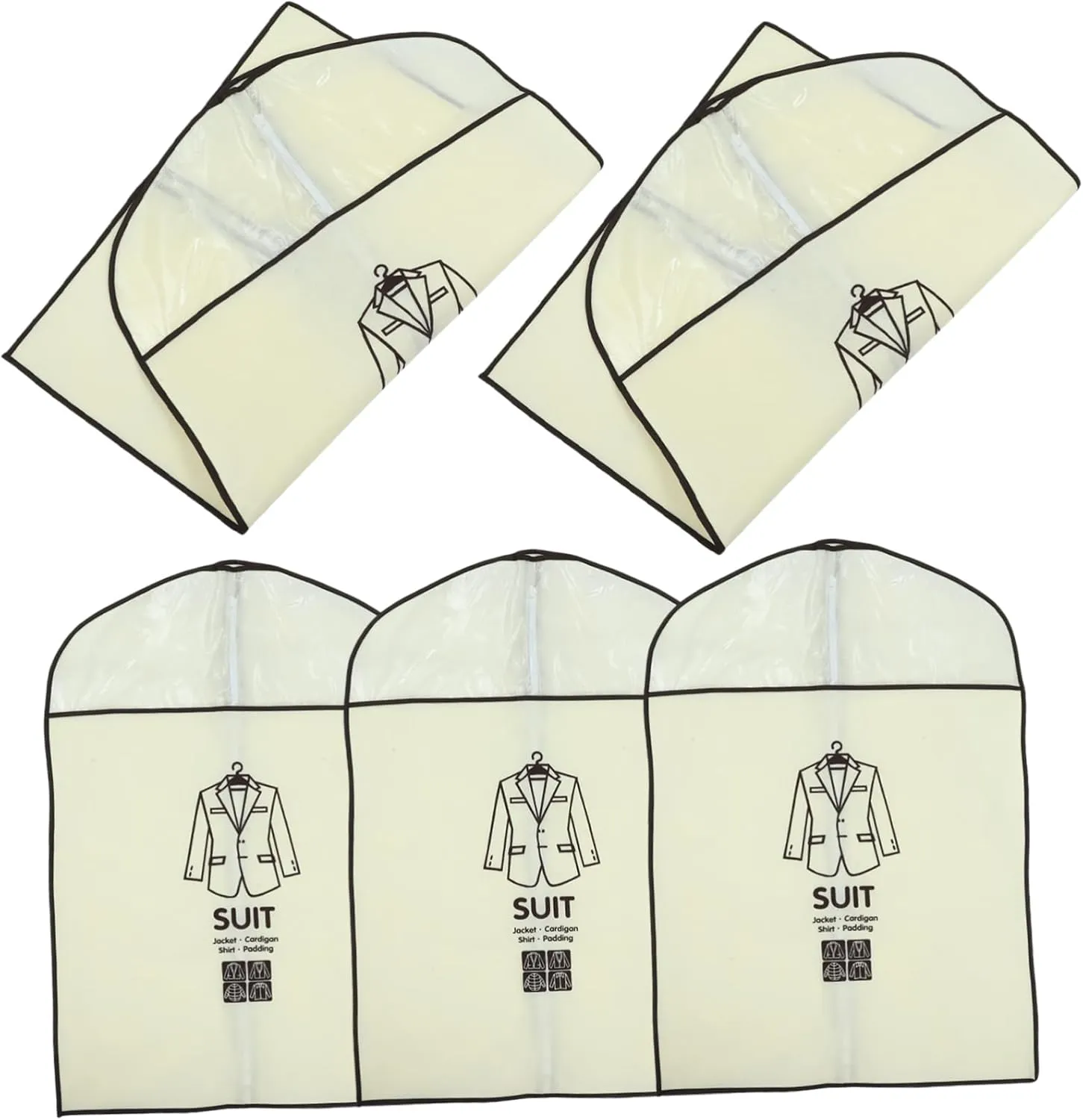 5pcs Clothing Dust Cover Apparel Travel Garment Bag Garment Bags for Travel Coat Storage Bag Home Hanging Clothes Cover Clothes Bag Clothing Storage Bag Non-woven Fabric Beige