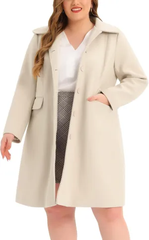 Agnes Orinda Plus Size Women Long Coats Peter Pan Collar Single Breasted with Pockets Trench Winter Long Peacoat