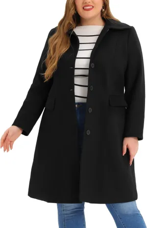 Agnes Orinda Plus Size Women Long Coats Peter Pan Collar Single Breasted with Pockets Trench Winter Long Peacoat