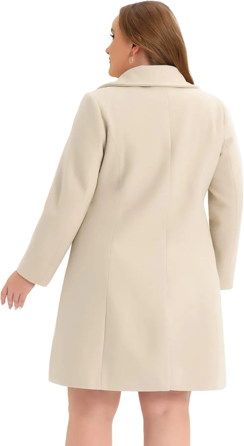 Agnes Orinda Plus Size Women Long Coats Peter Pan Collar Single Breasted with Pockets Trench Winter Long Peacoat