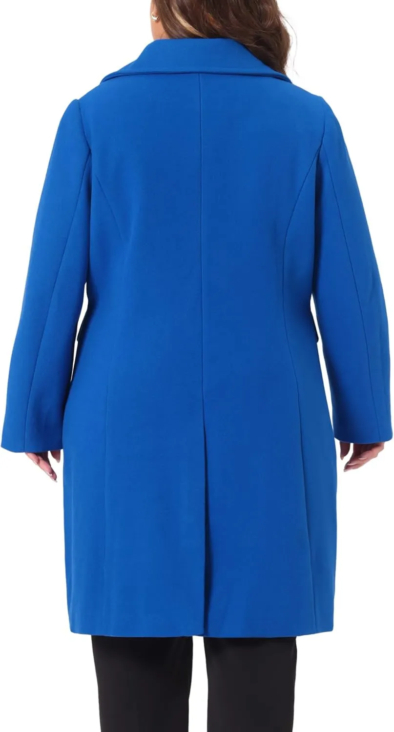 Agnes Orinda Plus Size Women Long Coats Peter Pan Collar Single Breasted with Pockets Trench Winter Long Peacoat
