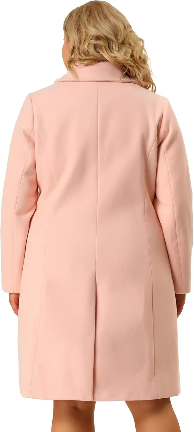 Agnes Orinda Plus Size Women Long Coats Peter Pan Collar Single Breasted with Pockets Trench Winter Long Peacoat