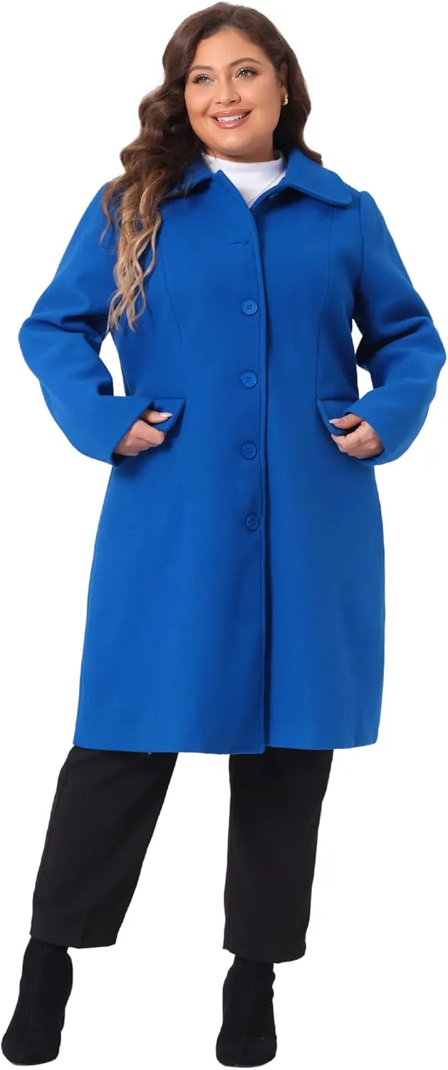 Agnes Orinda Plus Size Women Long Coats Peter Pan Collar Single Breasted with Pockets Trench Winter Long Peacoat