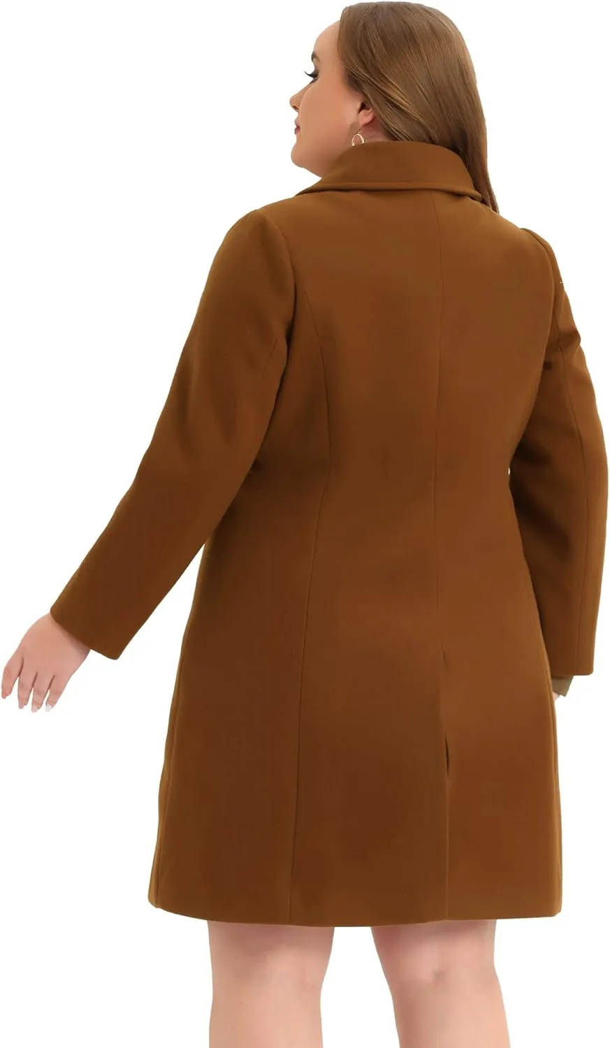 Agnes Orinda Plus Size Women Long Coats Peter Pan Collar Single Breasted with Pockets Trench Winter Long Peacoat