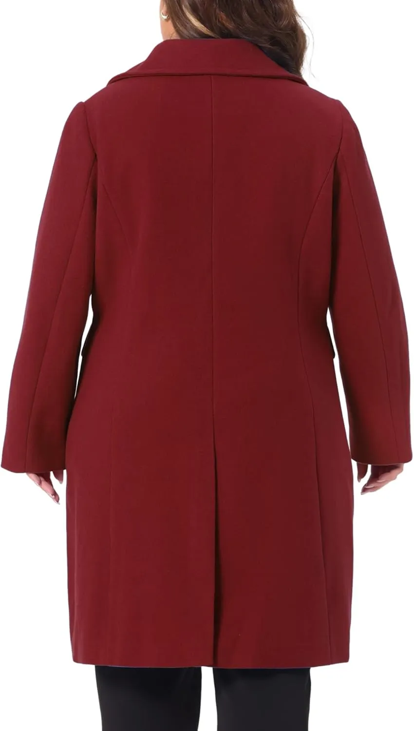 Agnes Orinda Plus Size Women Long Coats Peter Pan Collar Single Breasted with Pockets Trench Winter Long Peacoat