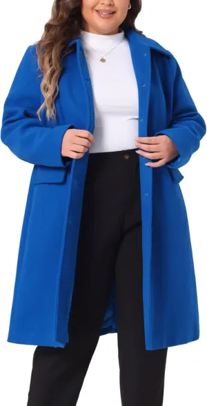 Agnes Orinda Plus Size Women Long Coats Peter Pan Collar Single Breasted with Pockets Trench Winter Long Peacoat