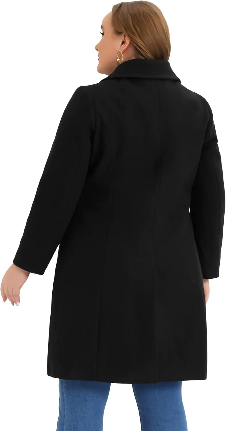Agnes Orinda Plus Size Women Long Coats Peter Pan Collar Single Breasted with Pockets Trench Winter Long Peacoat