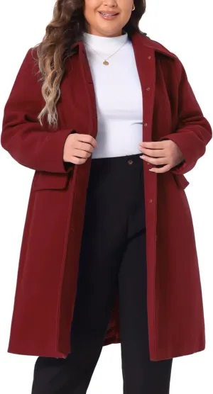 Agnes Orinda Plus Size Women Long Coats Peter Pan Collar Single Breasted with Pockets Trench Winter Long Peacoat