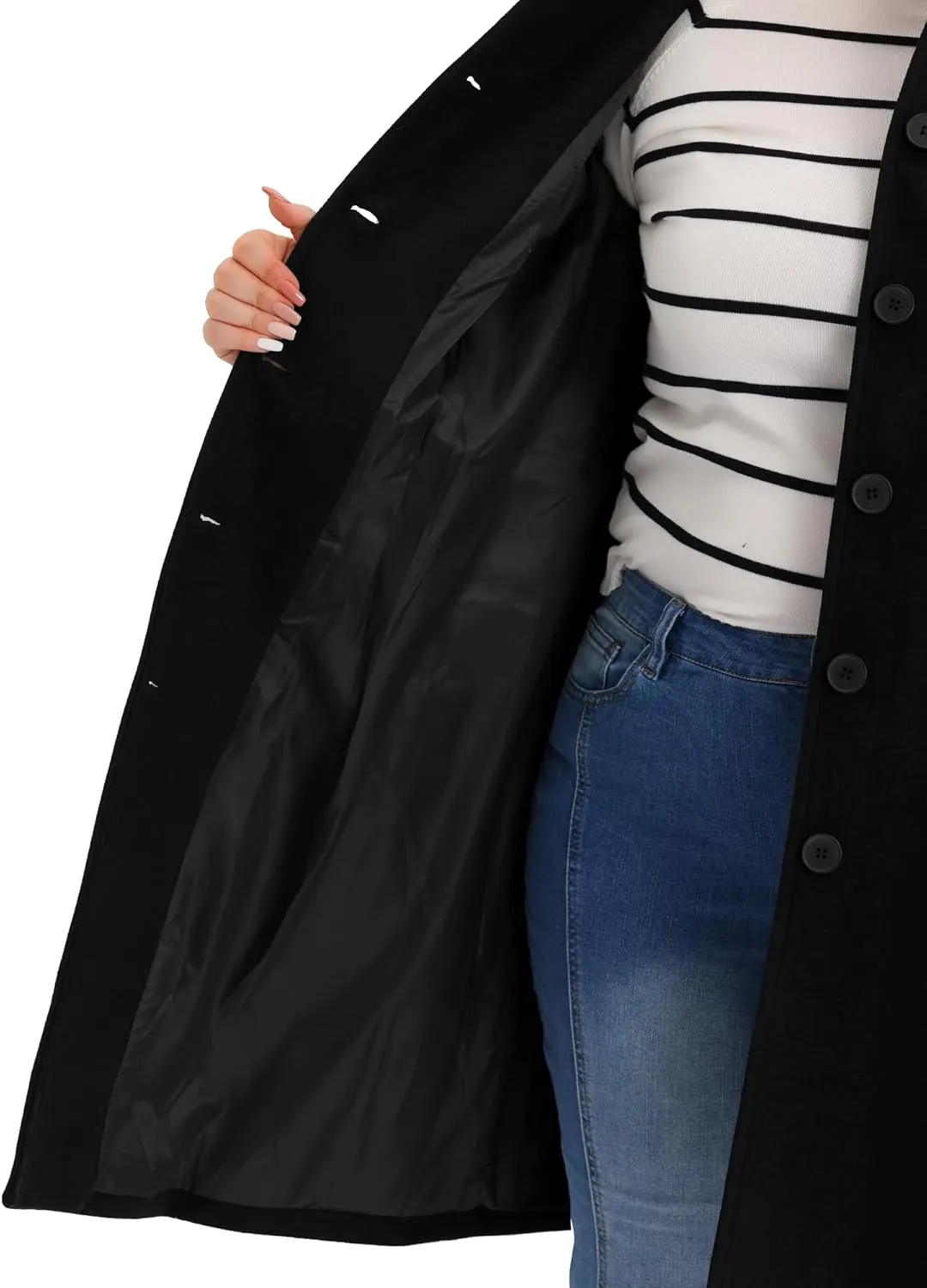 Agnes Orinda Plus Size Women Long Coats Peter Pan Collar Single Breasted with Pockets Trench Winter Long Peacoat