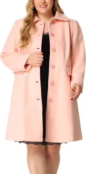 Agnes Orinda Plus Size Women Long Coats Peter Pan Collar Single Breasted with Pockets Trench Winter Long Peacoat