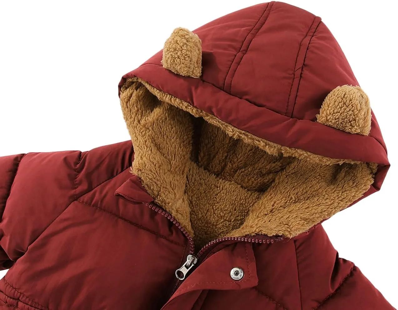 AIWUHE Toddler Winter Coat Boys Girls Down Jacket Hooded Fleece Warm Outwear 3D Ear Padded Puffer Jacket With Pockets 1-6Y