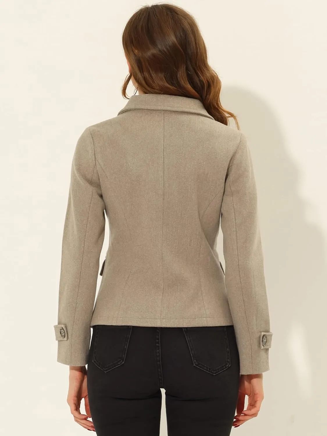 Allegra K Women's Notched Lapel Double Breasted Pea Coat