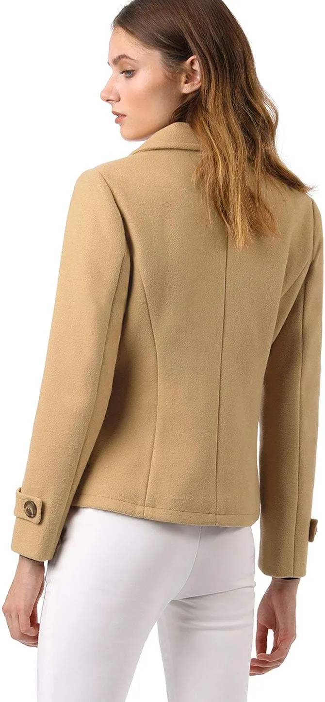 Allegra K Women's Notched Lapel Double Breasted Pea Coat