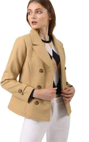 Allegra K Women's Notched Lapel Double Breasted Pea Coat
