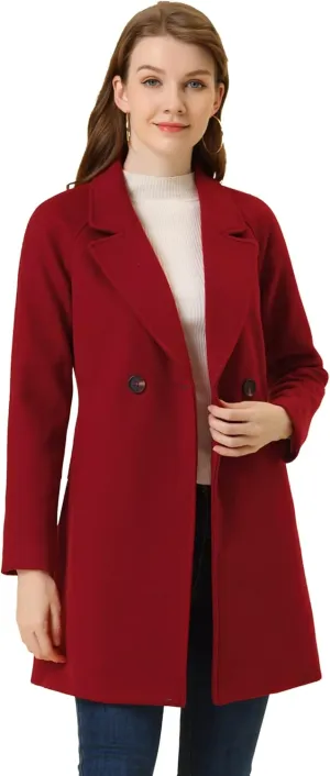 Allegra K Women's Notched Lapel Double Breasted Raglan Winter Coats