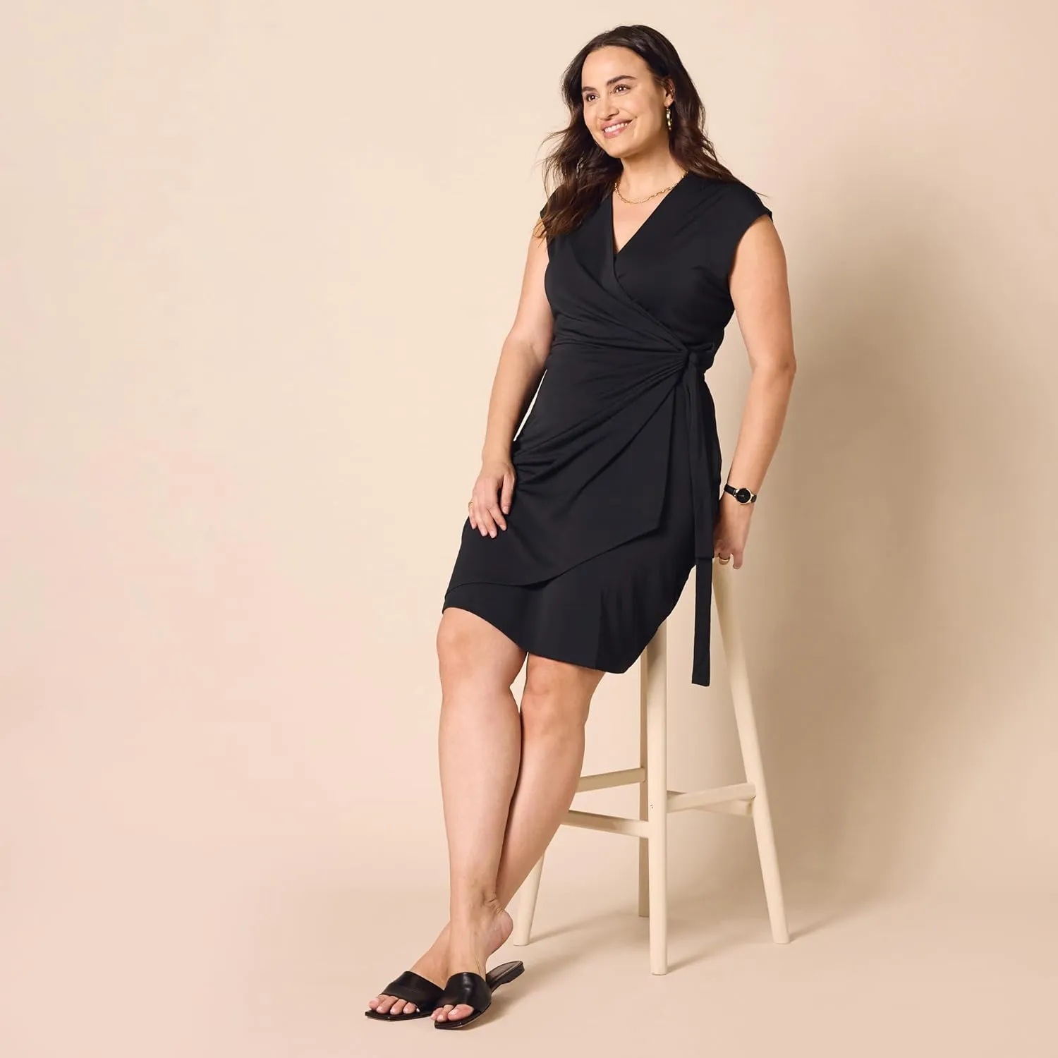 Amazon Essentials Women's Classic Cap Sleeve Wrap Dress (Available in Plus Size)