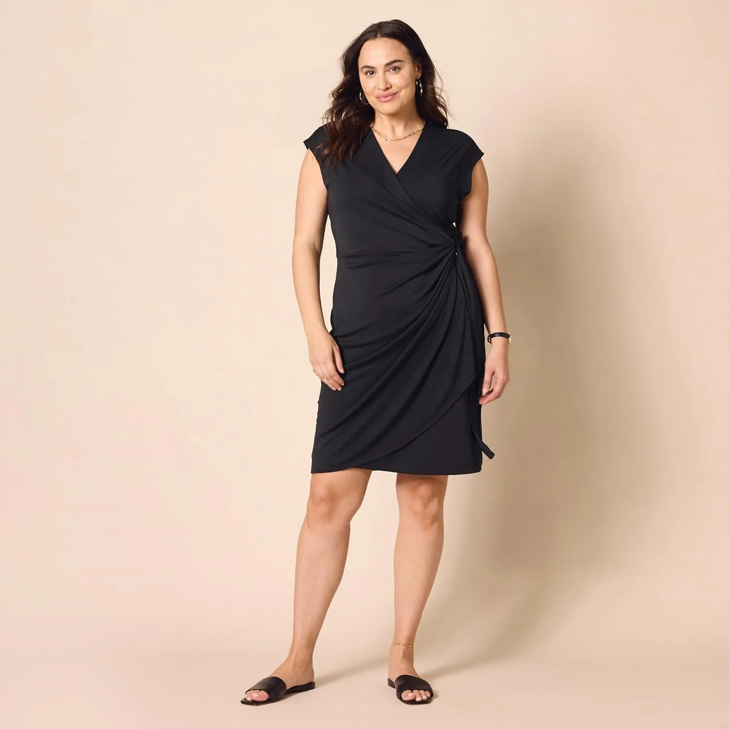Amazon Essentials Women's Classic Cap Sleeve Wrap Dress (Available in Plus Size)