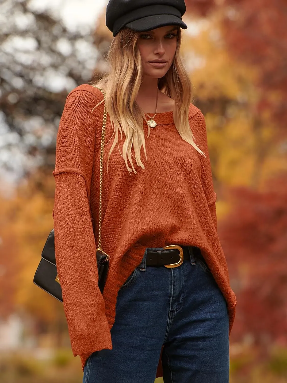 ANRABESS Women's Oversized Casual Loose Slouchy Scoop V Neck Batwing Long Sleeve Knit 2025 Fall Pullover Sweaters