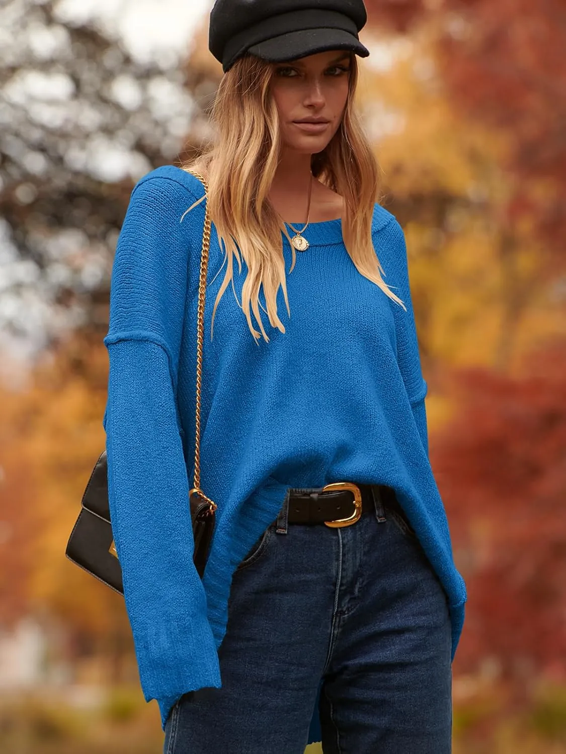 ANRABESS Women's Oversized Casual Loose Slouchy Scoop V Neck Batwing Long Sleeve Knit 2025 Fall Pullover Sweaters