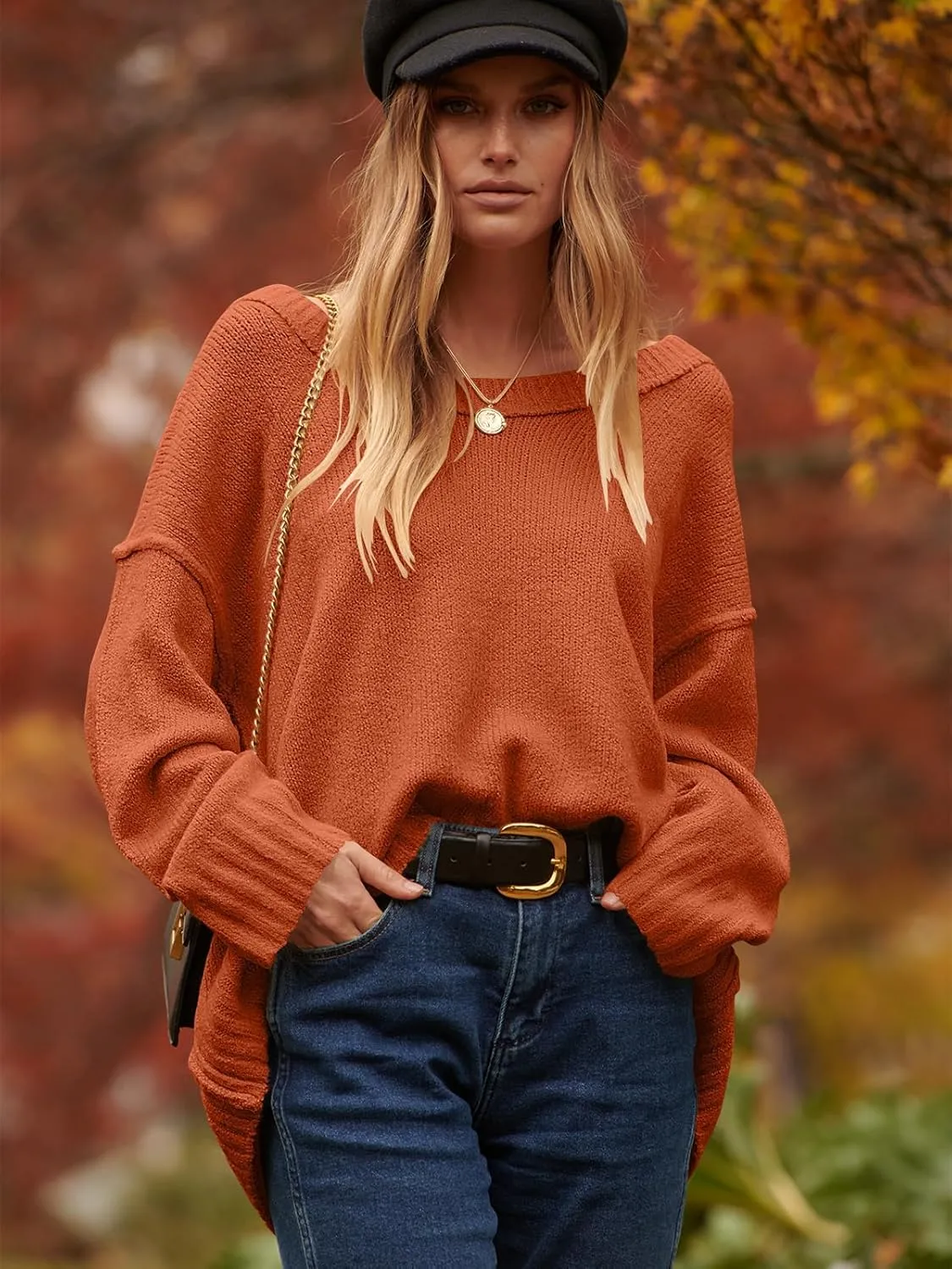 ANRABESS Women's Oversized Casual Loose Slouchy Scoop V Neck Batwing Long Sleeve Knit 2025 Fall Pullover Sweaters