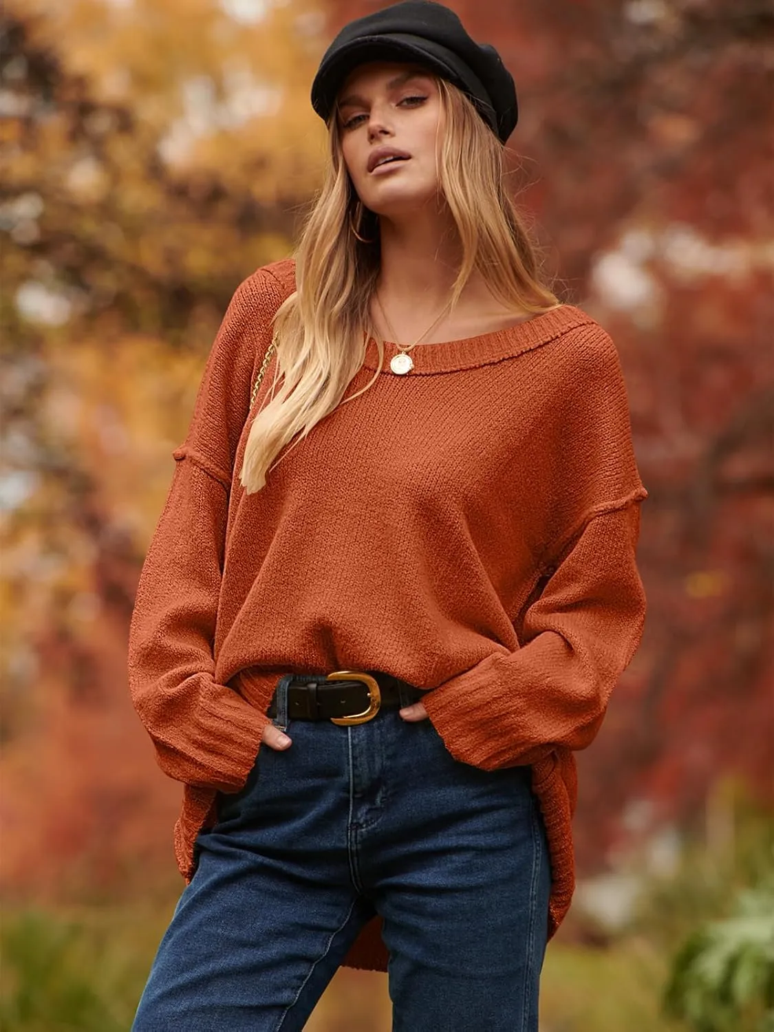 ANRABESS Women's Oversized Casual Loose Slouchy Scoop V Neck Batwing Long Sleeve Knit 2025 Fall Pullover Sweaters
