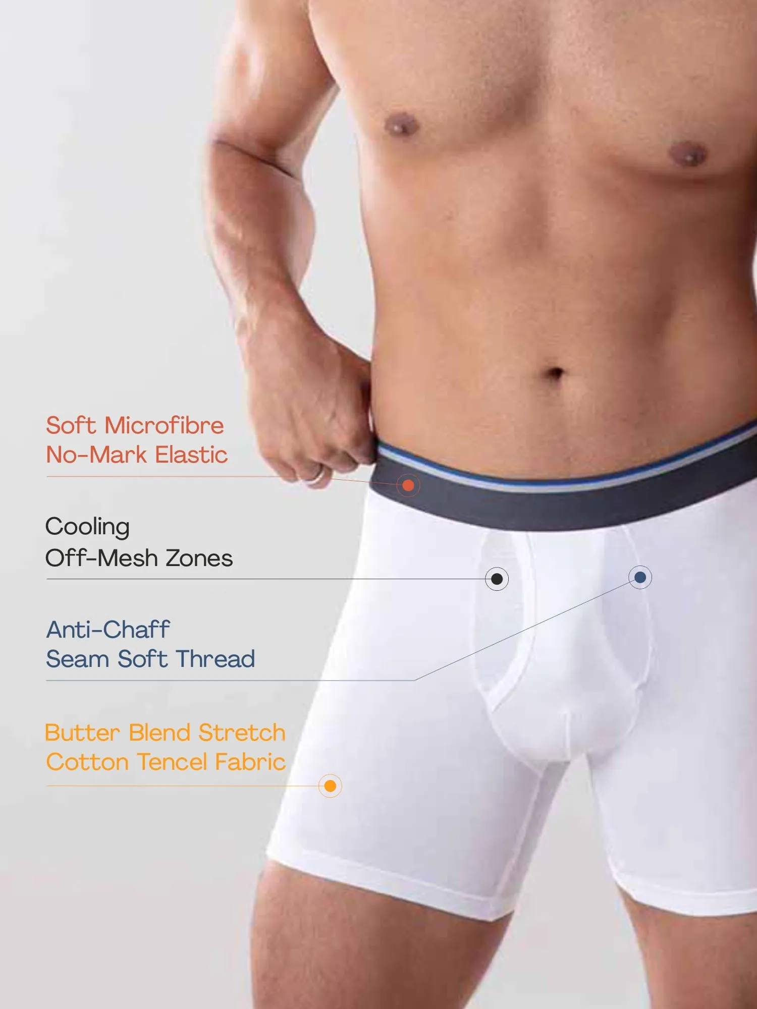 Anti Odor Cotton Tencel Cooling Boxer Brief - White