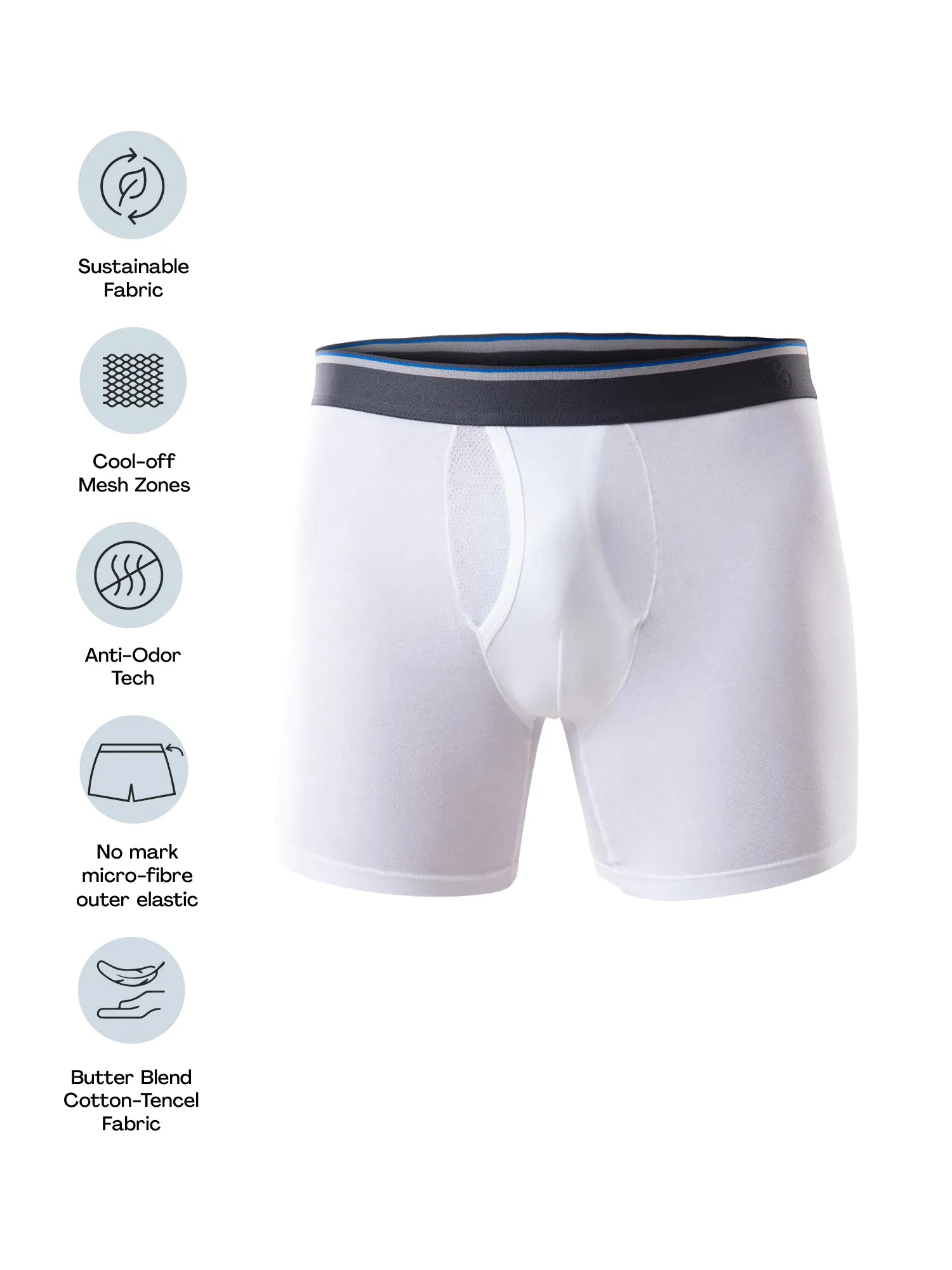 Anti Odor Cotton Tencel Cooling Boxer Brief - White