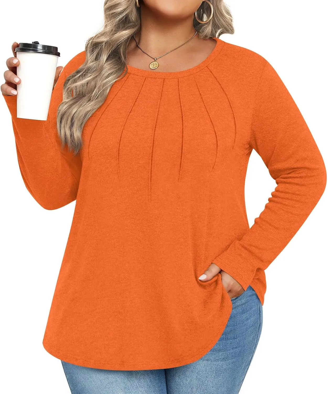 Anymiss Spring Plus Size Tops for Women 2025 Winter Sweaters Trendy Long sleeve Crew Neck Tshirts L-5XL