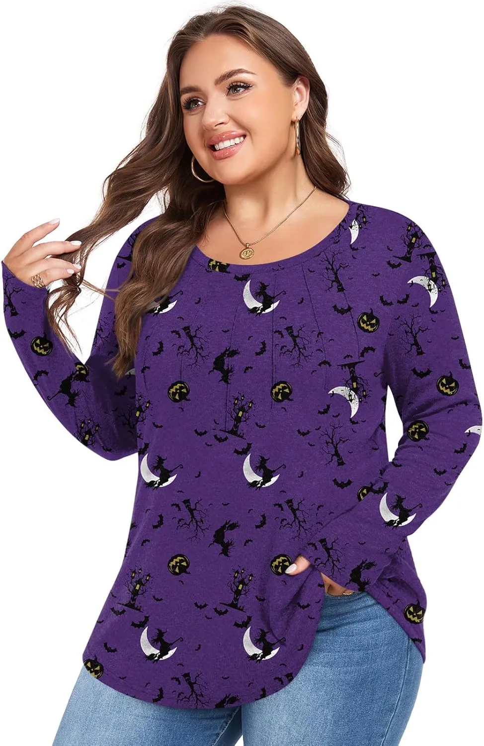 Anymiss Spring Plus Size Tops for Women 2025 Winter Sweaters Trendy Long sleeve Crew Neck Tshirts L-5XL