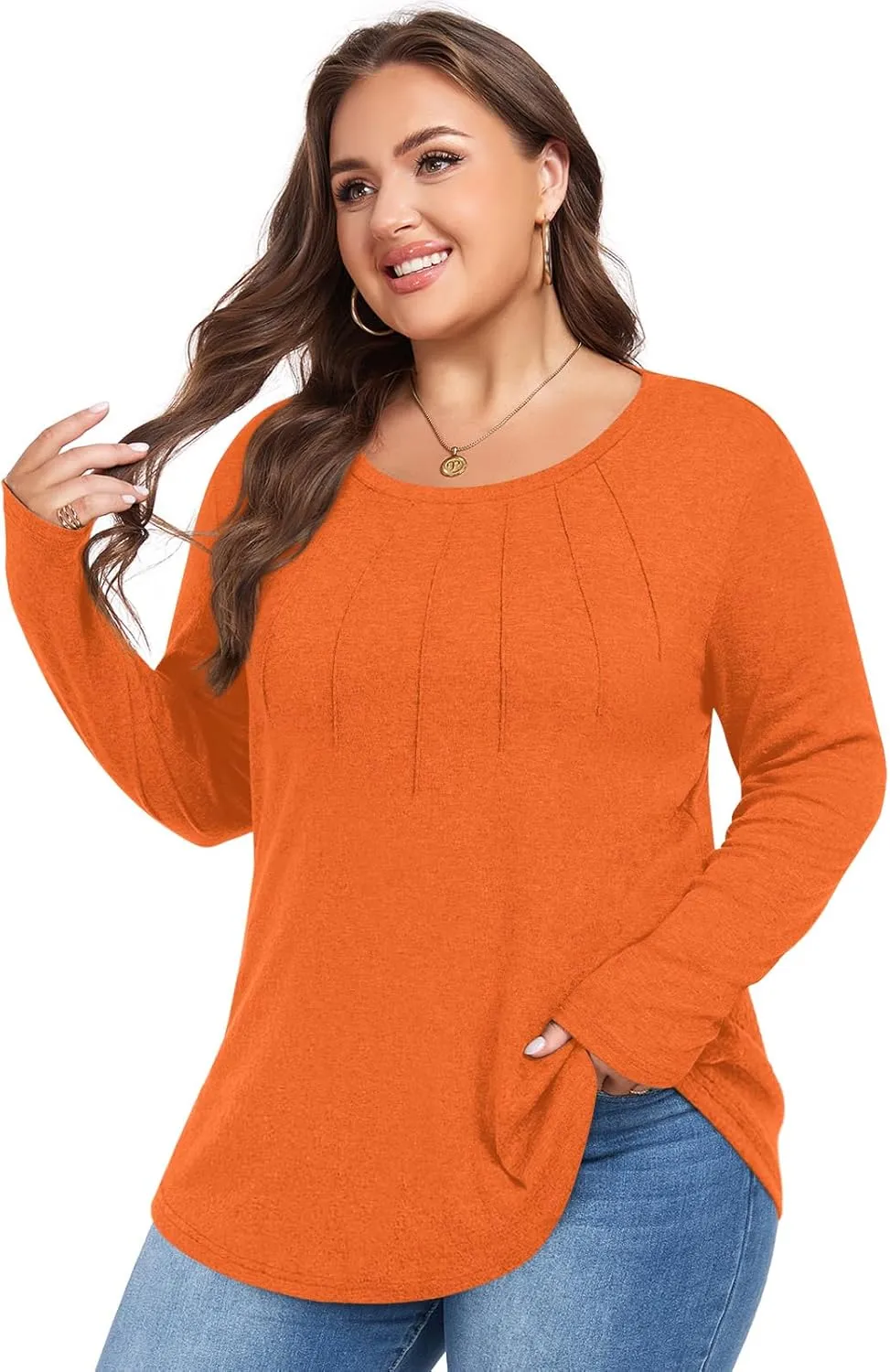 Anymiss Spring Plus Size Tops for Women 2025 Winter Sweaters Trendy Long sleeve Crew Neck Tshirts L-5XL